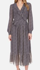 MICHAEL Michael Kors Women's Black White Ruffled Long Sleeve Wrap Dress Size XL