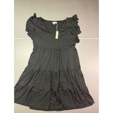 Max Studio Black Tiered Flutter Sleeve Babydoll Dress fun whimsy casual boho L