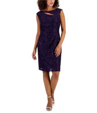 Connected Womens Sequined Lace Sheath Dress, Purple, 6