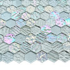 "100 Pieces Hexagon Glass Mosaic Tiles for Crafts, Clear Iridescent Stained "