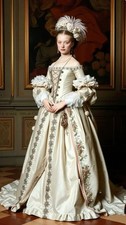 Off White Victorian Wedding Dress Embroidered Corset Lace Trim Bridal Gown