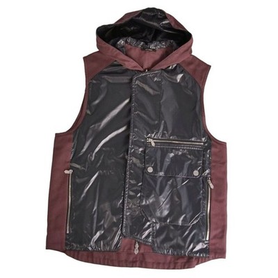 Hermes Vest Gilet Hooded Reversible Cotton Nylon Switch Mens 52 Used MOLO-0