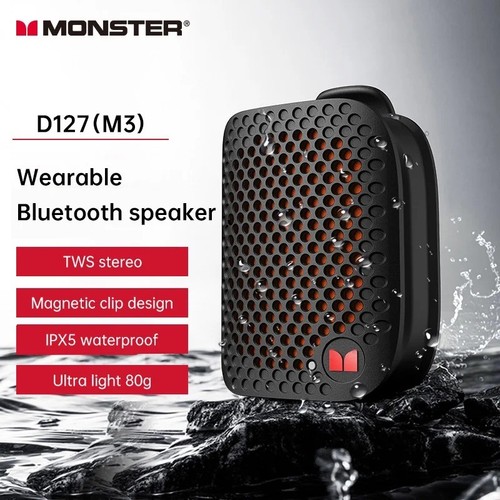 Monster M3 Mini Bluetooth 5.4 Speaker Clip On Wireless Portable Bass Waterproof