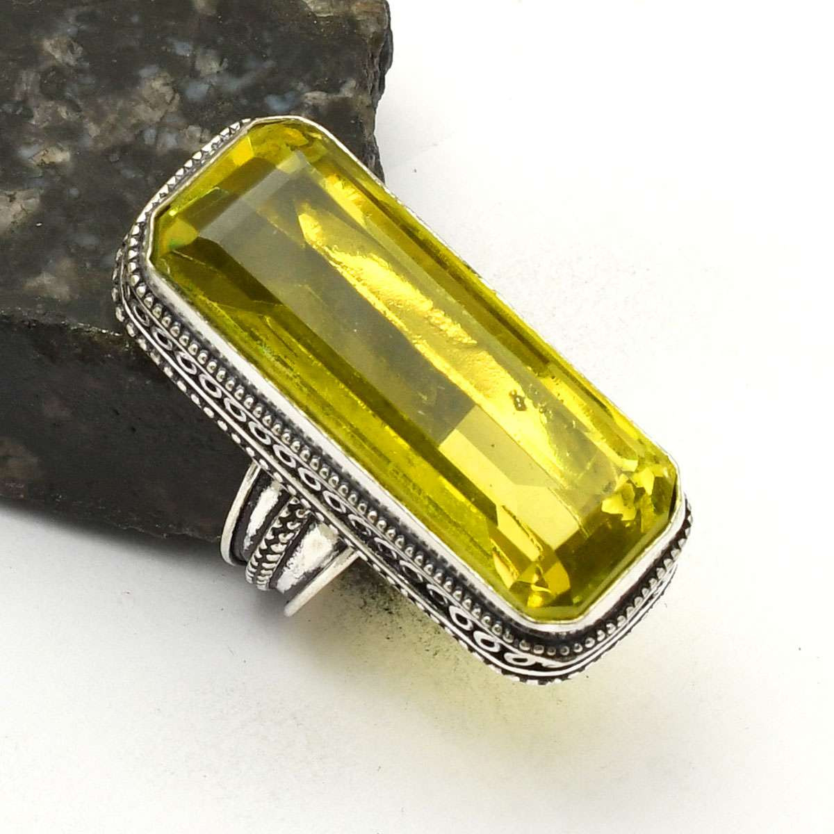 Lemon Topaz Antique Handmade Ring US Size 7.5 AR-83097
