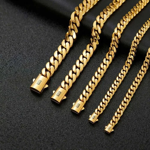 Miami Cuban Link Chain Necklace Bracelet 14k Gold Plated Stainless Steel 4-14mm - product listing photo