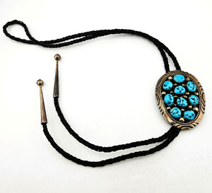 Vintage Tommy Moore Navajo Sterling Silver Turquoise Cluster Bolo Tie Native Ame