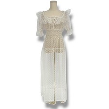 DOEN Bohemian Sheer White Swiss Dot Tulle Maxi Dress, Size M Unlined Summer