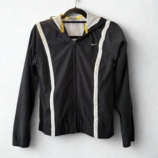 Nike Women's Zipper Jacket Windbreaker with Hood Sz Small Black with Yellow Trim