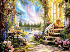 500 Piece Jigsaw Puzzle for Adults Enchanted Garden Cottage by the Lake, Auror