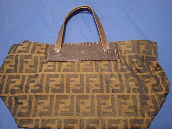 Authentic FENDI Zucca Hand Bag Brown Black 