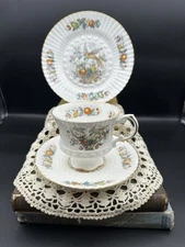 Vintage Royal Tara Fruit and Bird Footed Tea Cup and Saucer/Dessert Plate Set