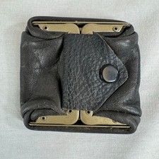 VTG Black Leather Coin Purse Wallet Metal Frame