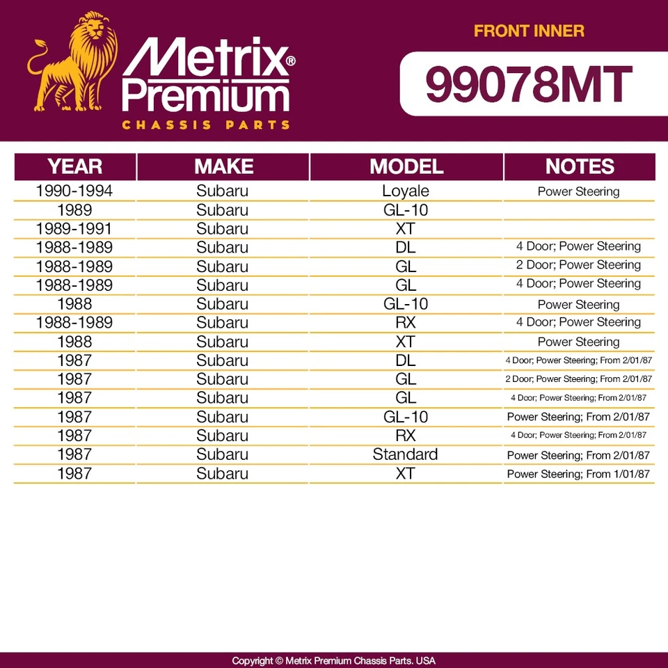 Juego de extremos de varilla de amarre interior para Subaru Loyale GL-10 XT DL GL RX estándar EV216 Foto 2 de 4