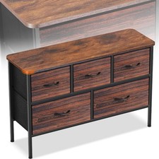 Curved Dresser for Bedroom with 5 Drawers 5 Storage Drawers Organizer Unit Brown