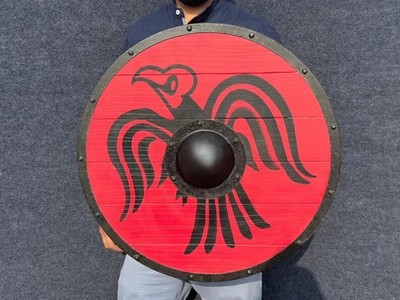24'' Medieval Wooden Viking Eagle Shield Authentic Battleward Shield Cosplay