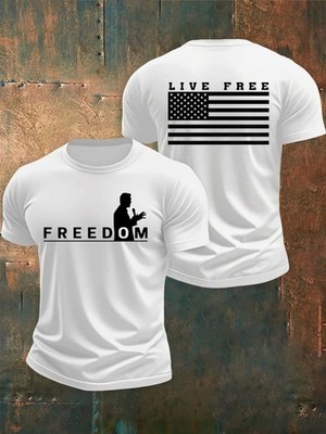 Freedom USA Flag Live Free Print T-Shirt All Sizes From S-3XL