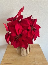 Artificial Poinsettia Arrangement with Burlap Wrap