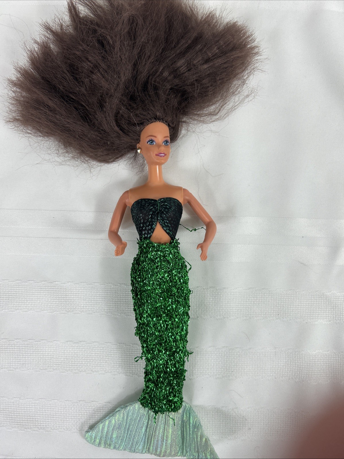 VINTAGE 90s Barbie Mermaid Brunette Long Hair Green Glitter Tail 1966 Mattel