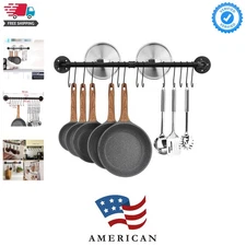 Rust Resistant 31.5-Inch Black Pot Rack - Stylish Kitchen Organizer with Hooks