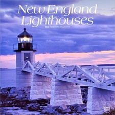 New England Lighthouses 2026 12 x 24 Inch Hanging Monthly Square Wall Calend