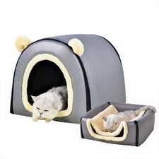 Cat Bed or Dog Bed,2 Ways to Use,Indoor Pet House with Fluffy Mat,Removable a...