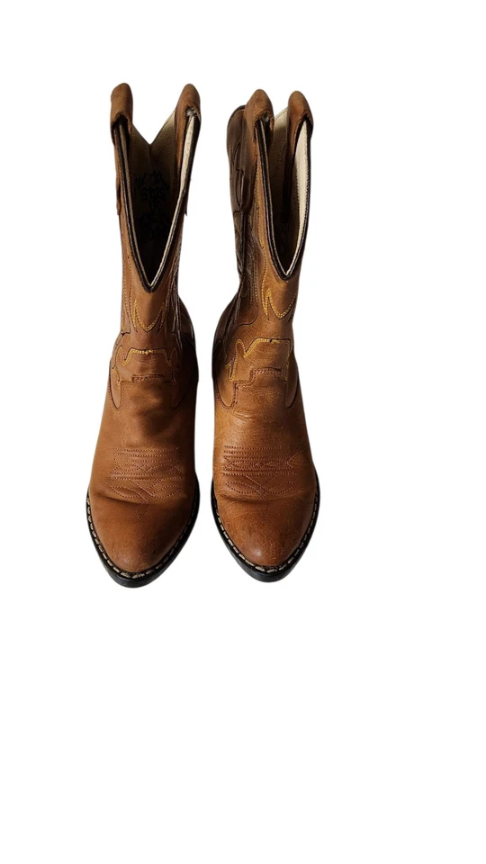 Old West Girl's or Boy's Cowboy Brown Leather Embroidered Boots Sz 110 - Image 2 of 4