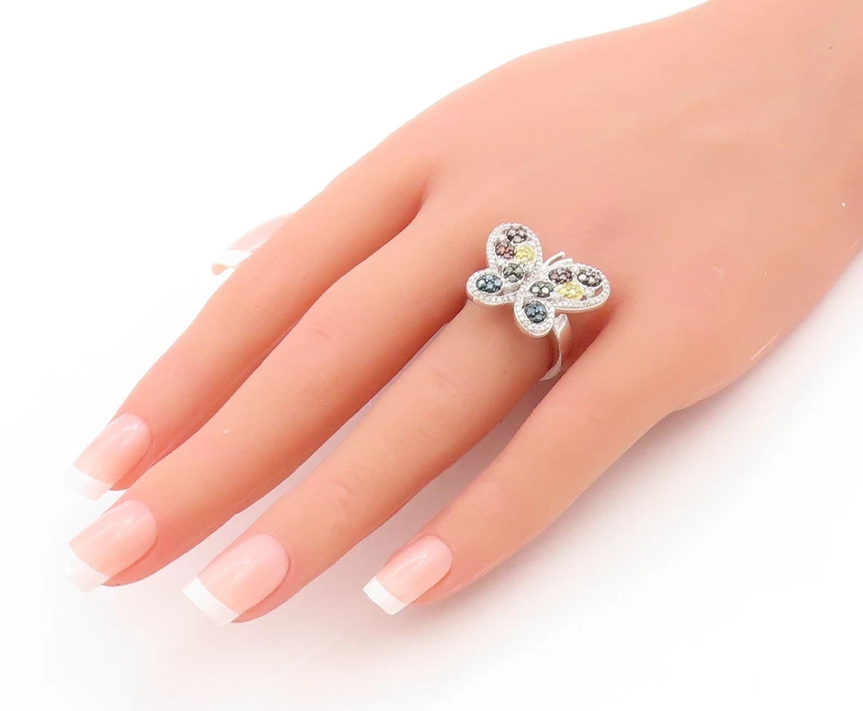 Anillo de plata de ley 925 vintage diamantes reales racimo de mariposas talla 7 RG33629 Foto 3 de 4