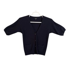 Talbots Navy Blue Angora Cashmere Blend V-Neck Cardigan Jeweled Button XS