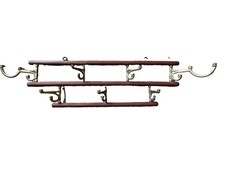 Vintage Brass and Wood Coat / Hat Rack With 7 Swiveling Hooks