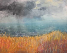 Vintage post impressionist oil painting field landscape signed