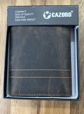 CAZORO Men's RFID Protected Slim Trifold Wallet Premium Brown Leather 4SBV
