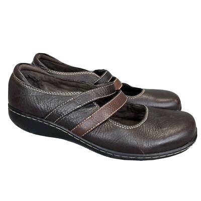 Clarks Bendables Two Strap Mary Jane Brown Leather Shoes