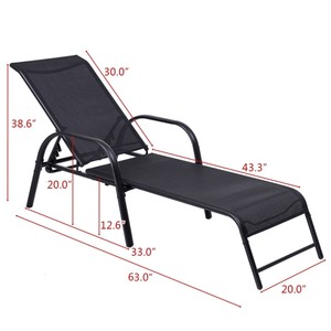 Details About Garden Chaise Lounge Chair Recliner Adjustable Pool Beach Yard Furniture Black