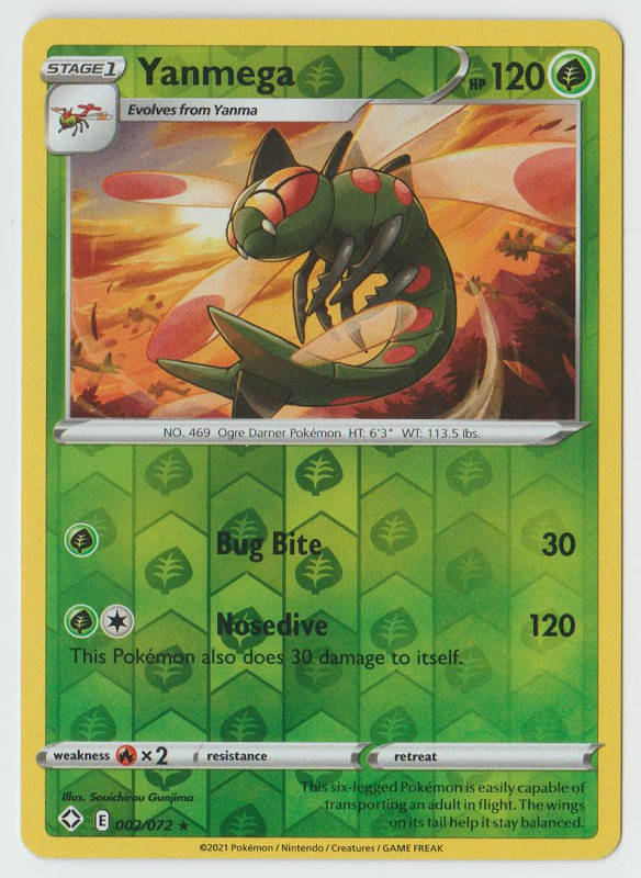2021 Pokemon Shining Fates Reverse Holo 002/072 Yanmega R