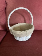 Wedding Flower Girl Basket, White/Burlap Style, Removable Lining
