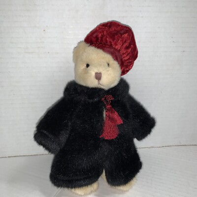 Russ  Sasha   Bear 7 in.  dressed in black fur coat  burgundy Vintage retired