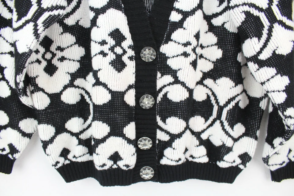 Cárdigan Suéter Floral Negro Blanco Hecho en EE. UU. De Colección Cabin Creek Para Mujer Talla M Foto 2 de 4