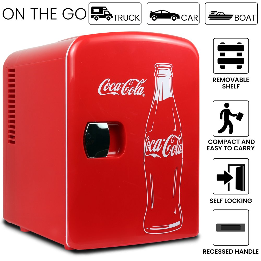 Coca-Cola 6 Can Mini Fridge Portable 4L Mini Cooler Travel Compact