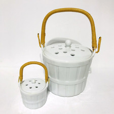 Vintage Schmid Design Folio Porcelain Apple Basket  with a Bamboo handle Japan