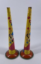 Set of 2 Vintage 1940s 1950s US Metal Toy Company Horn Noise Makers