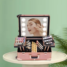 Makeup Train Case Trolley Portable Rolling Train Case Professional Cosmetic Case