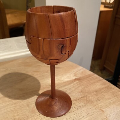 Vintage Wood Wooden Wine Glass Puzzle - Neat Gift for Wine Enthusiast - Fun!