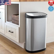 Motion Sensor Trash Can Stainless Steel Touchless Soft Close 13 Gallon Waste Bin