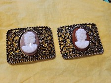 Vintage Red Cameo Floral Cut Out Pair Shoe Clips