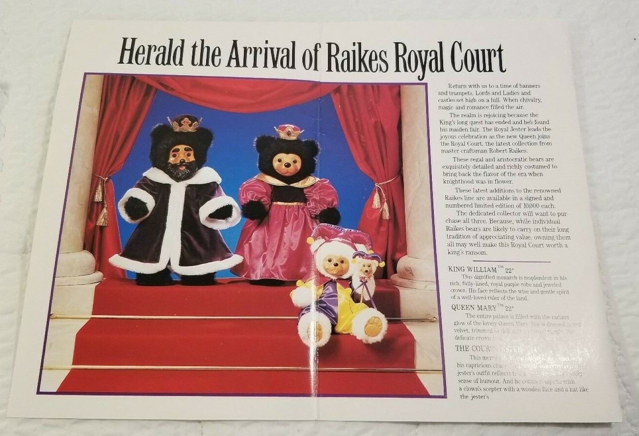 1990 THE ROYAL COURT COLLECTION RAIKES BEARS KING & QUEEN Box, Tag