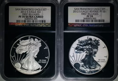 2012-S PF70 Ultra Cameo Silver Eagle PF/RP 2 Coin SF Set NGC First Releases