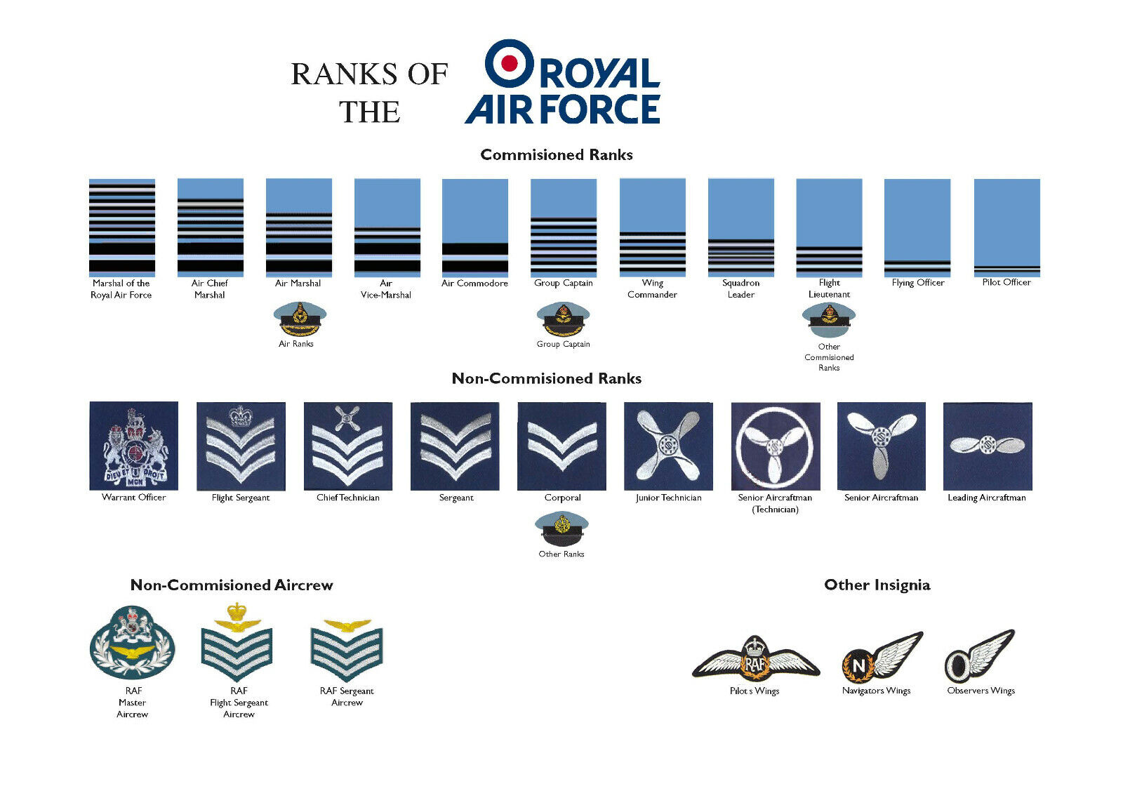 Large A3 Ranks of the Royal Air Force RAF Poster ( rank structure  New British
