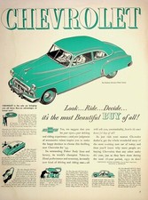 Original 1949 Chevrolet Ad: The Fleet line De Luxe 2-Door Sedan  look, Ride...