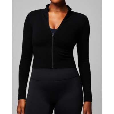 Fabletics Jacket Vintage Black Cloud Seamless Cropped Zip Jacket Womens Medium