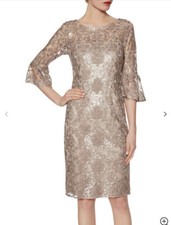 Gina Bacconi Taupe Lace Sequin Dress Size 10 UK BNWOT